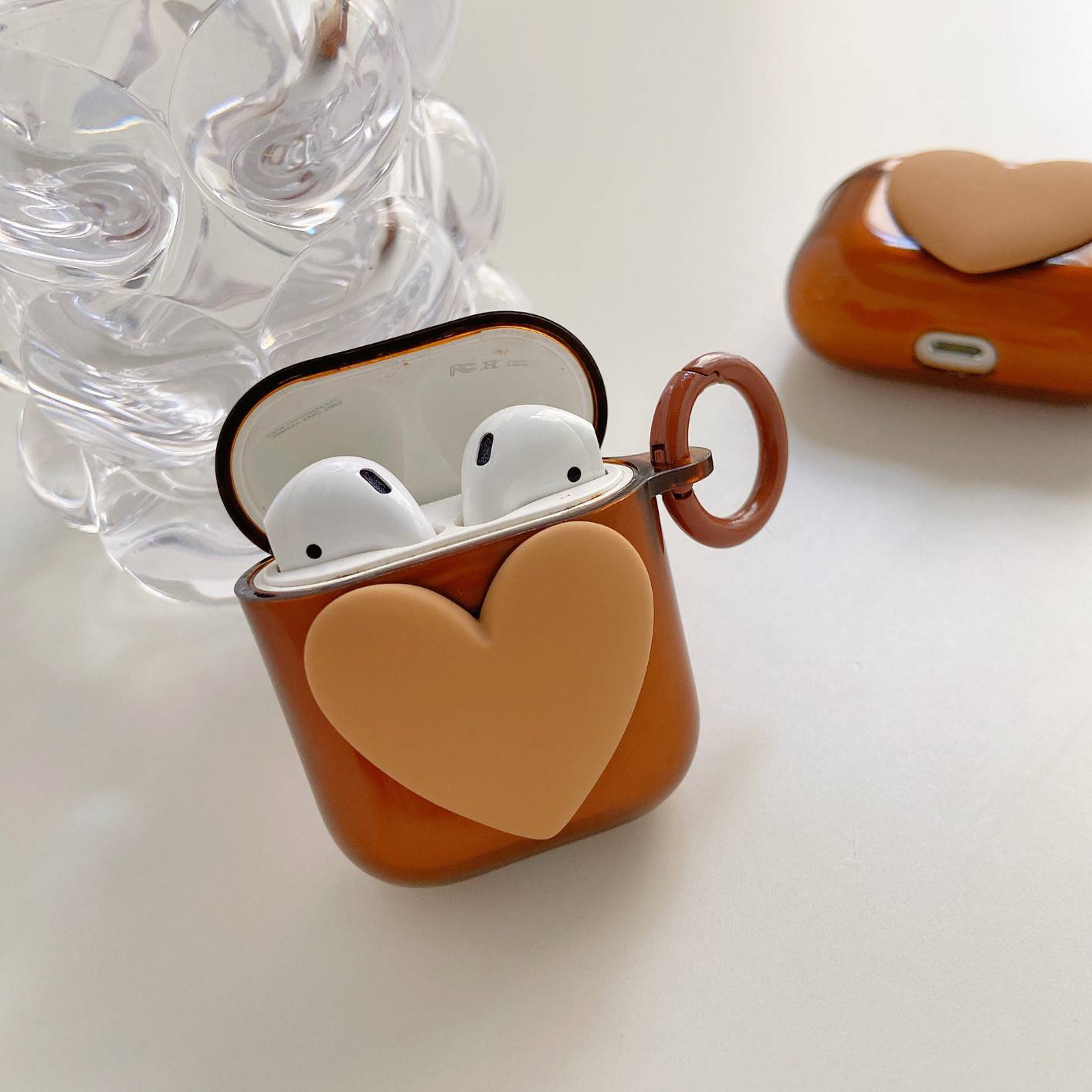 Cute Khaki Heart Decor TPU Soft Earphone Case For apple Airpods 1 2 Pro 3 Headset Cover Box Shell Bracelet keychain