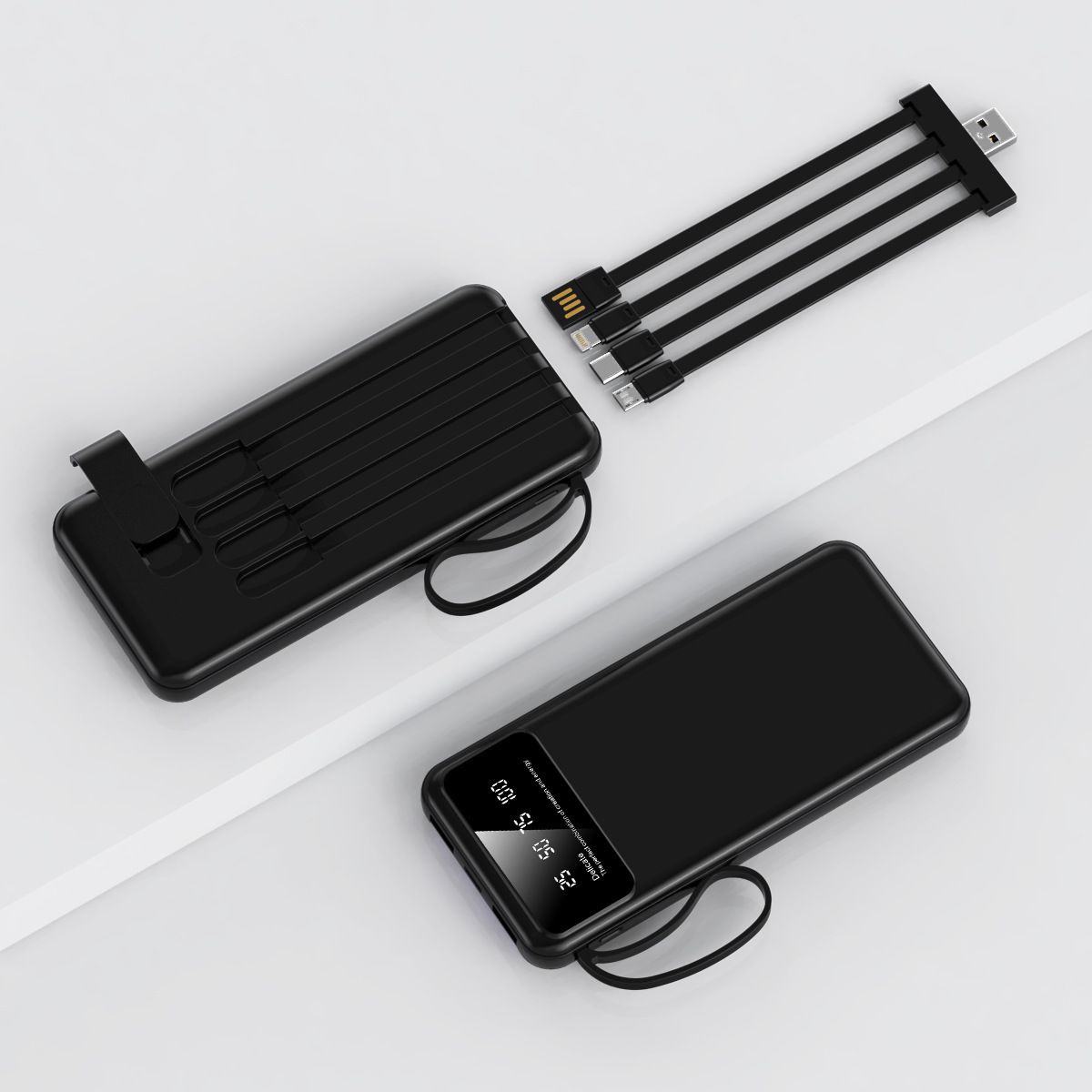 10000mAh Power Bank with 4in1 Built in Cables, Power Bank with LED Lamp Fast Charging USB C External Battery Pack Phone Charger with LED Display for iPhone, Samsung and Cell Phones