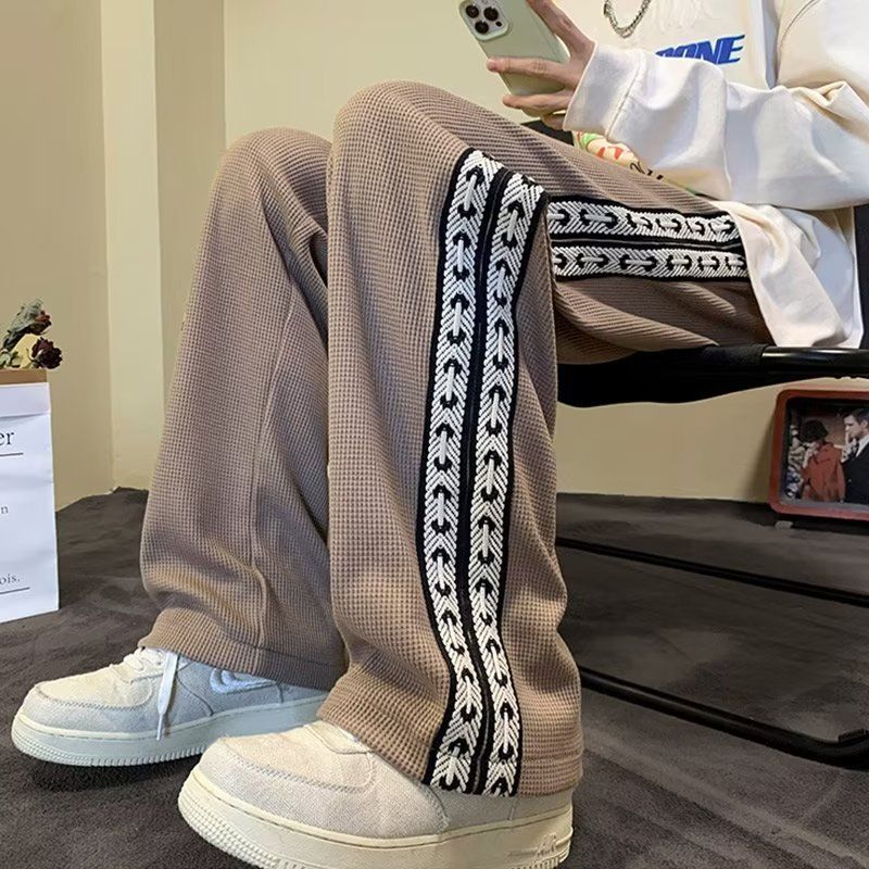 kcjd Men's Spring-Summer Side-Webbing Casual Pants, Loose Striped  Sweatpants