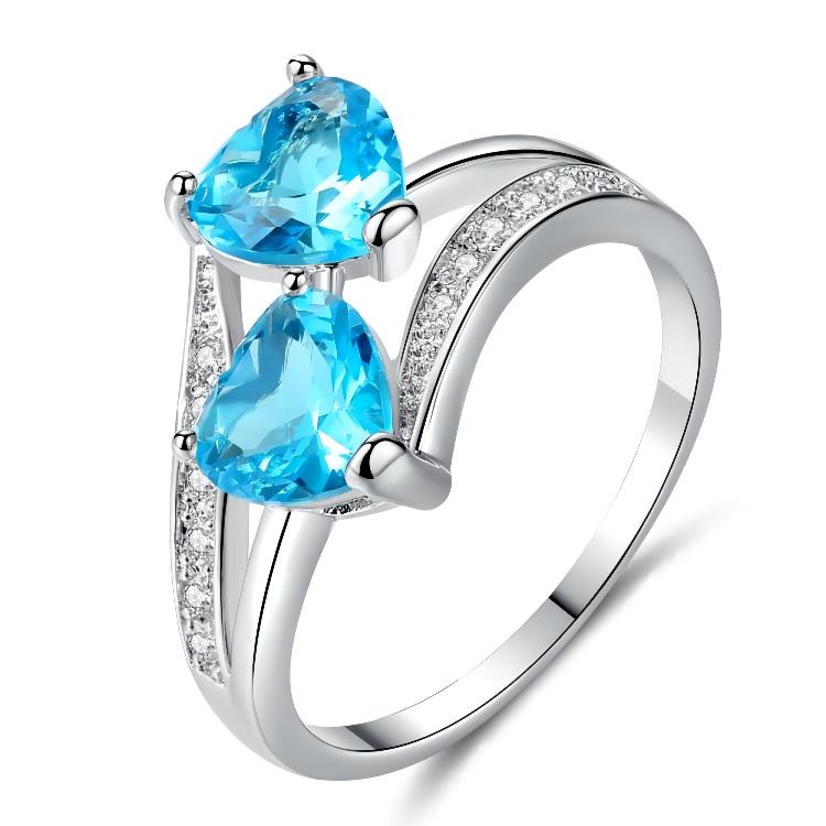 Huadeer Fashion Double Heart  Zircon Crystal Ring Present For Girlfriend Birthday Engagement Ring Double Love Party Ring Jewelry