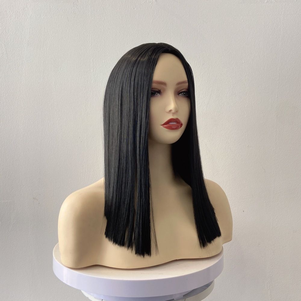 Women Synthetic Medium Long Straight Wig, Black Collarbone Length Full Head Hair Wig, Natural Silky Straight Hairpiece for Daily Dating Street Party Cosplay