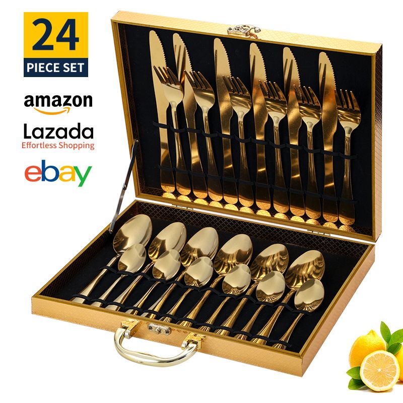 Stainless steel knife, fork and spoon 1010 tableware set hotel restaurant steak knife dessert spoon 24 pieces gift box
