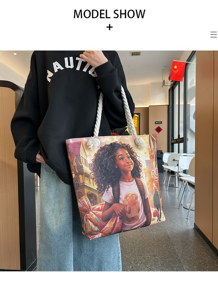 Miss DG Painting hand bag Cartoon canvas bag Large capacity Beauty Tote bag Shopping shoulder bag