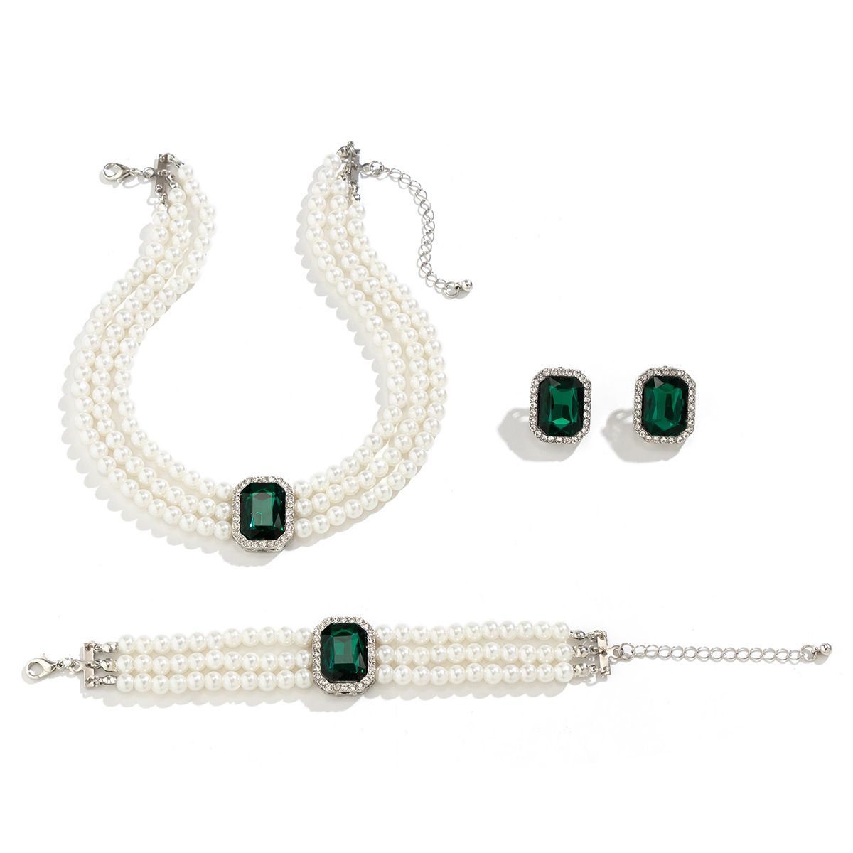Light luxury high-end pearl necklace set, Christmas gift, friend giftGreen
