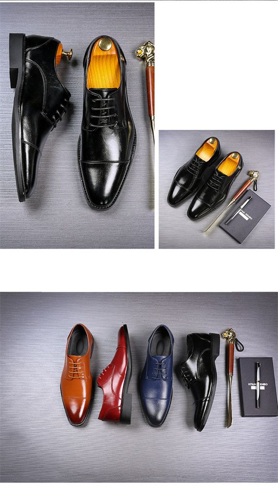Spring new pointed-toe lace-up business formal leather shoes for men, British Brock cross-border men's shoes, wedding shoes