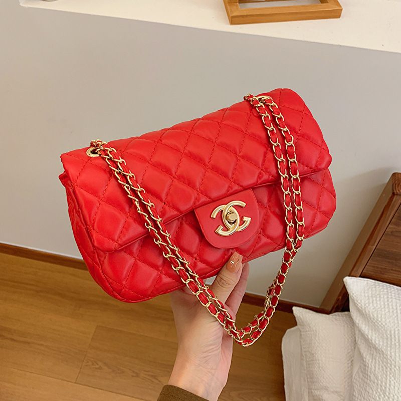 0536127 Ladies Bag Chain Crossbody Bag New Simple and Fashionable Rhomboid Plaid Shoulder Bag Casual Small Square Bag