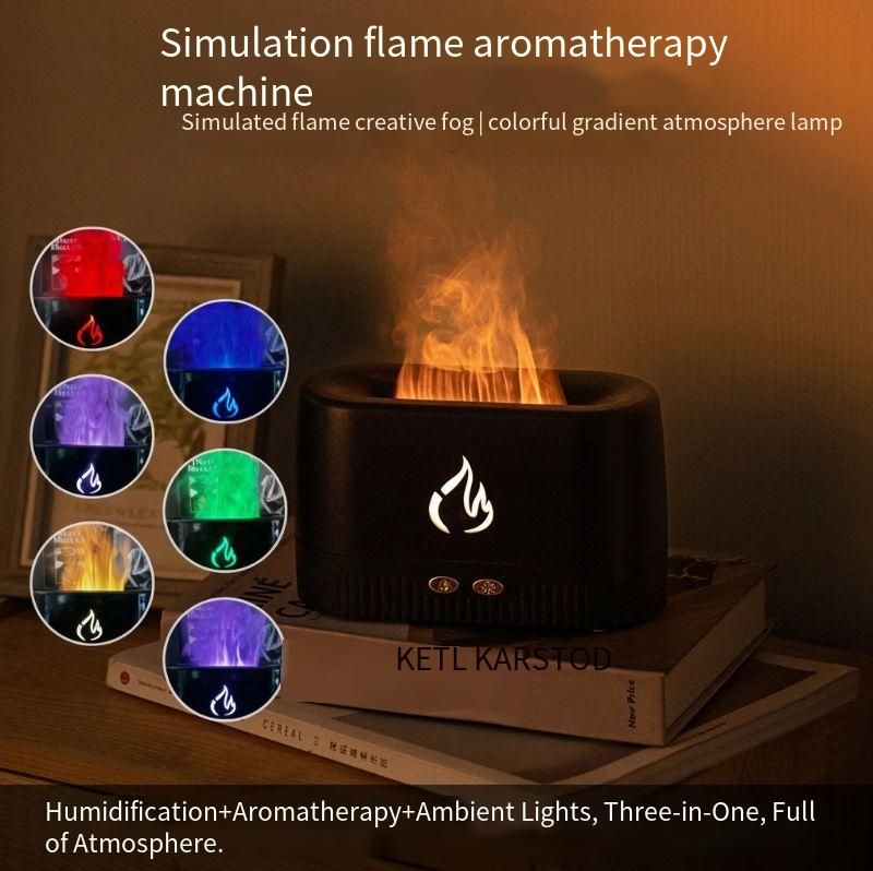 200mL Realistic Flame Aroma Diffuser Humidifier, 2-in-1 Essential Oil Diffuser & Cool Mist Humidifier with Warm/7-Color LED Light, USB-Powered, Quiet & Auto Shut-Off for Home, Office, Bedroom Decor
