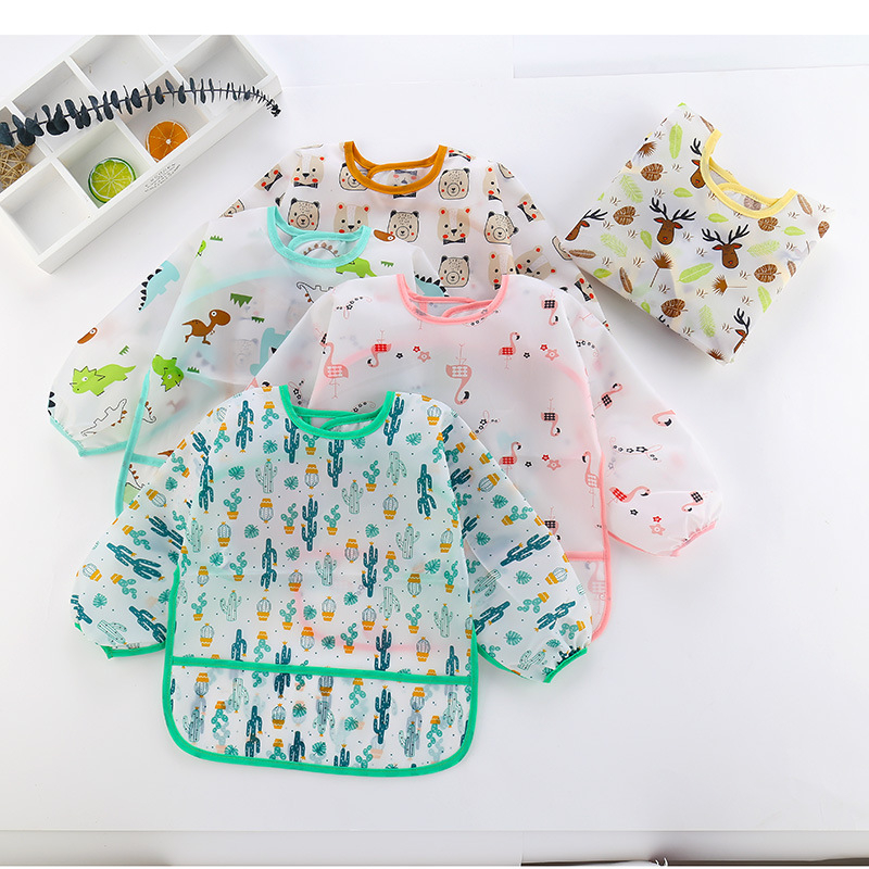 YTFCY003 Baby Waterproof Bib Long Sleeve Apron Waterproof Art Smock Infant Boy Girl Feeding Bib With Pocket