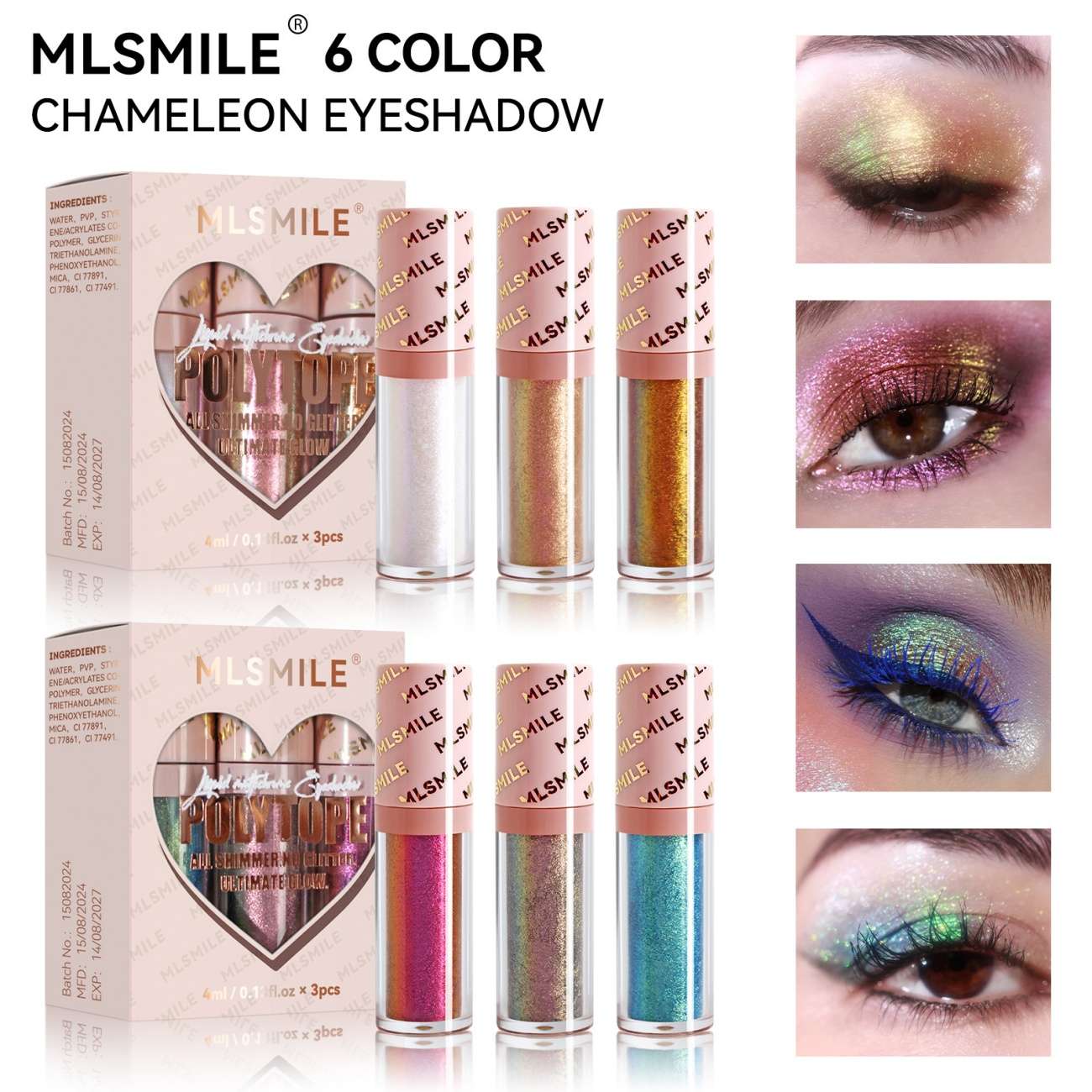 Chameleon Liquid Eyeshadow Set, Holographic Glitter & High-Shine Metallic Finish, Long-Lasting Shimmer Eye Makeup, Multi-Dimensional Color Shift, Single Pigment Pack for Bold Eye Looks
