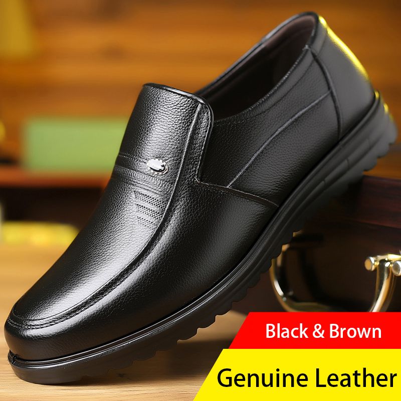 【Genuine Cow Leather】Men Classic Leather Shoes For Wedding Business Man Loafers Male Business Dress Footwears Of Black Brown
