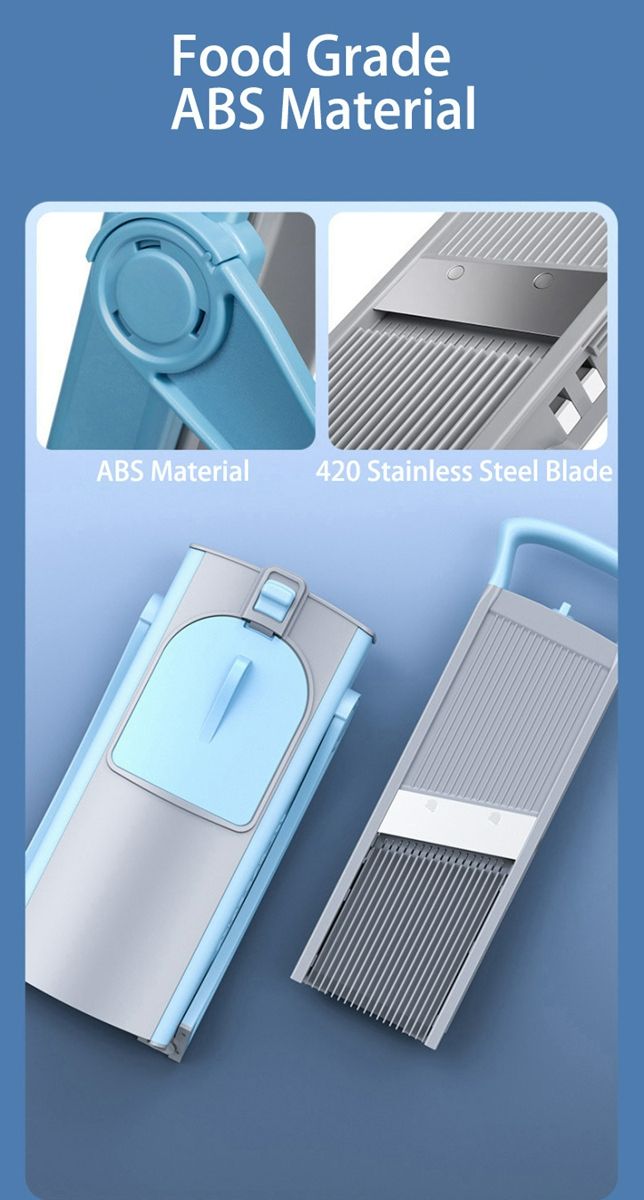 ONCE FOR ALL Upgrade Safe Mandoline Slicer Plus, Biger Size, Adjustable Vegetable Food Chopper Potato Fries Cutter, Detachable Blade, Kitchen Chopping Artifact, Gift (SkyBlue)