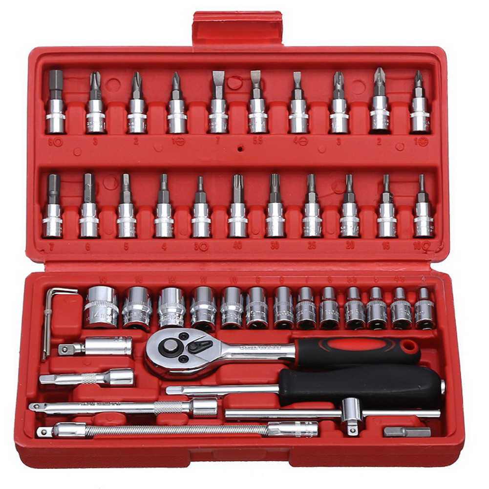 46pc Carbon Steel Car Combination Tool Set Wrench Batch Head Ratchet Pawl Socket Spanner Screwdriver