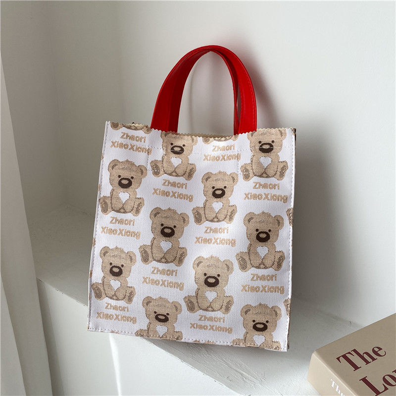 New bear bag large capacity Korean handbag Students cram book bag 2021 western style versatile lunch box bag