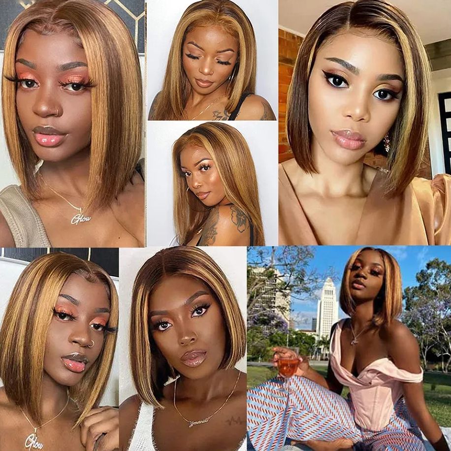 Cheap Raw Brazilian Virgin Hair Ombre 4/27 Highlight Short Bob Wig For Black Women Hd Lace Frontal Wig Human Hair Lace Front Wig