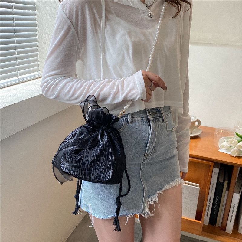 2025 Summer Trendy New Women's Bag, Pearl Pleated Crossbody Bag for Women, Fashion Versatile Single-Shoulder Bag, Korean Niche Texture Ladies' Bag