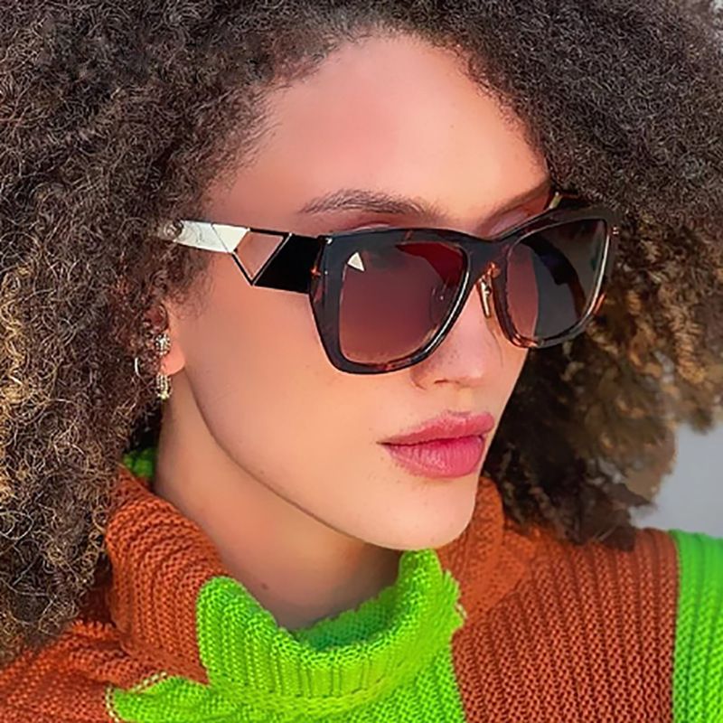 88907 Women's Fashion Square Frame Sunglasses Color-Blocked Sunglasses