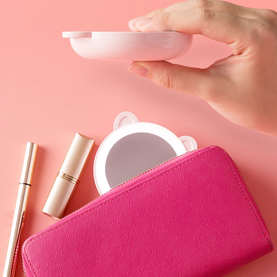 Pink Cartoon Pig Makeup Mirror Portable Rechargeable Led Light Makeup mirror Mini Fill Light Mirror Fan Mirror