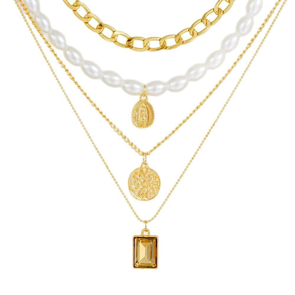5695001 Punk Vintage Layered Portrait Coin Pendan Necklace Set Chunky Thick Cuban Link Chains Choker Necklaces For Women Jewlery