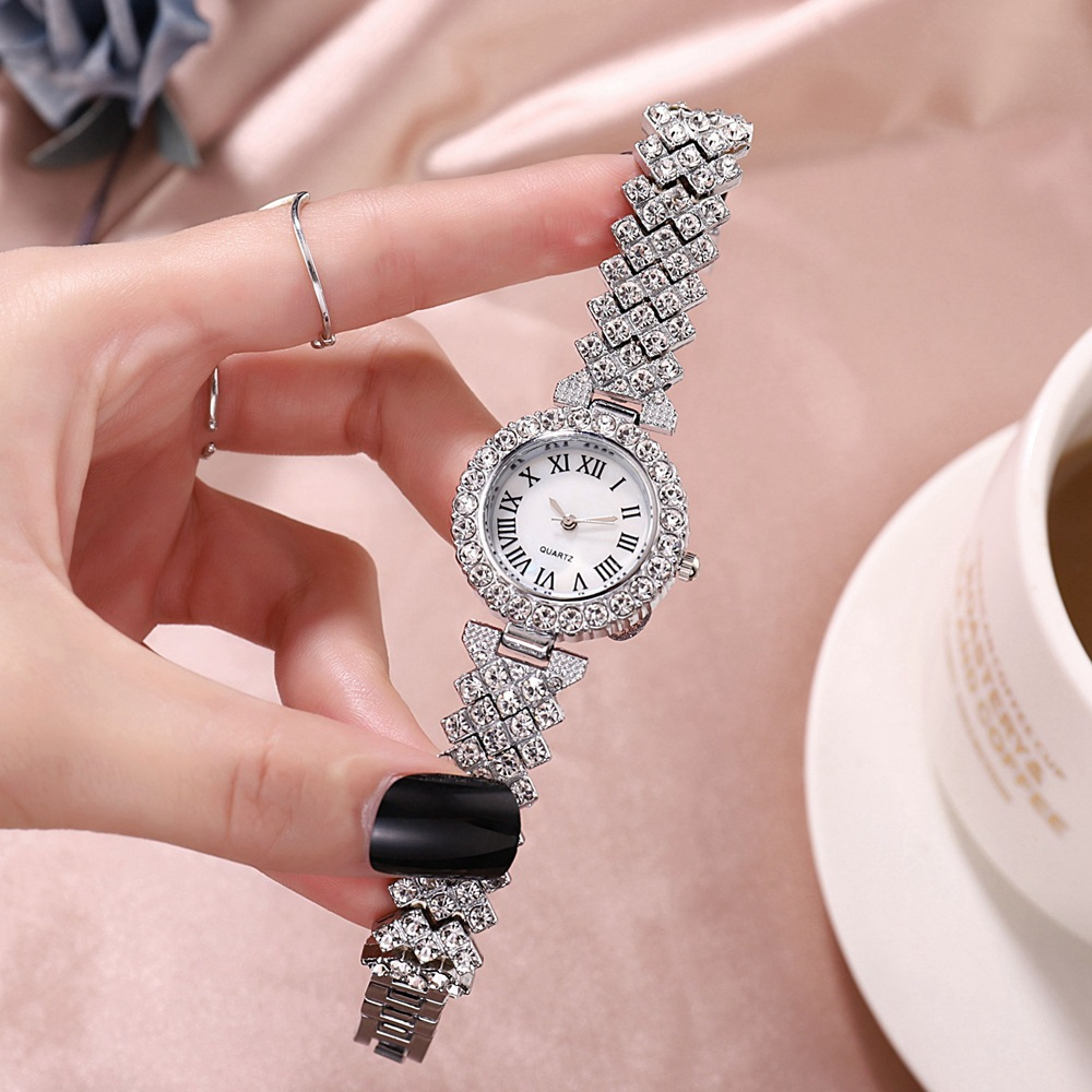 women's diamond watch and bracelet set fashion girls watch set steel strap