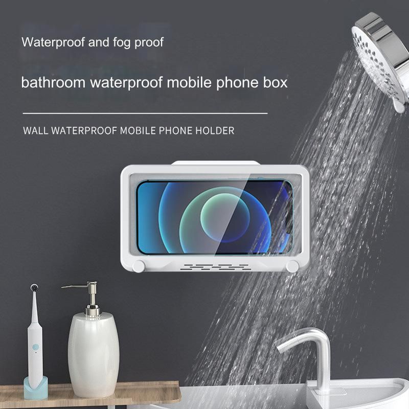 Bathroom waterproof mobile phone protection box, punch-free, 360° rotating, bathing, watching TV, mobile phone touch screen storage rack