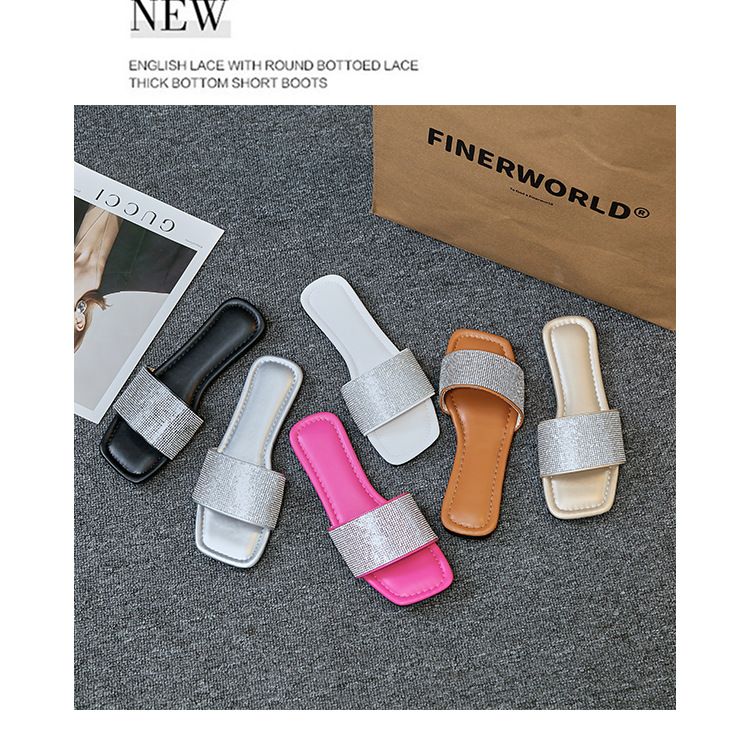 Square head flat flat comfortable slippers 2024 new women's drag outside to wear Europe and the United States large size leisure beach sandals 993