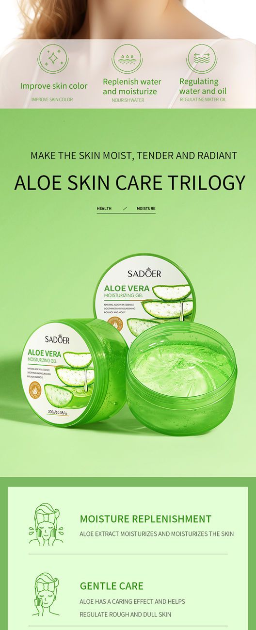 SADOER Aloe Vera Gel - Hydrating Moisturizing Soothing Gel for Face & Body