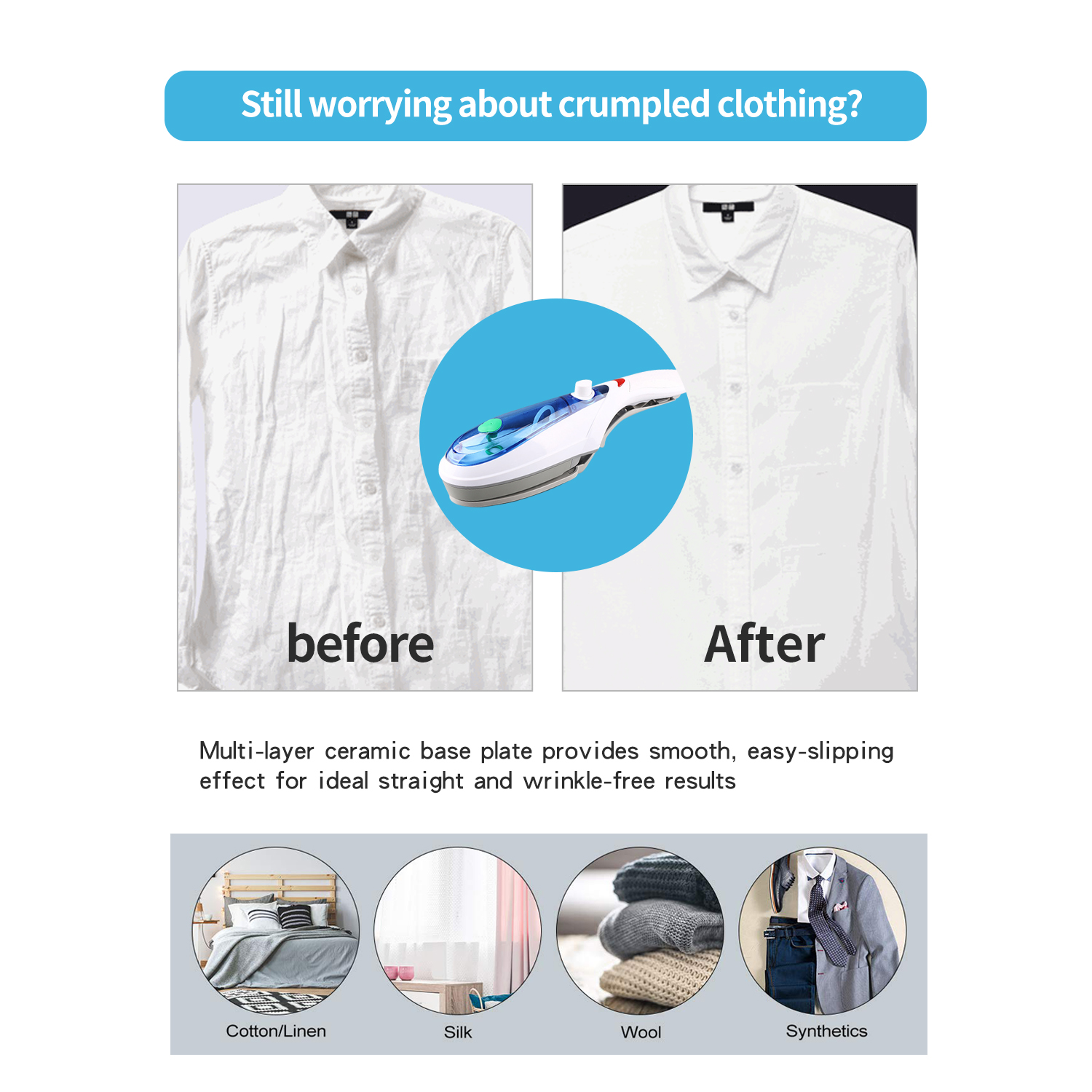 1000W Handheld Garment Steamer Brush Portable Steam Iron for Clothes Steam Generator Steamer for Underwear-EU Plug
