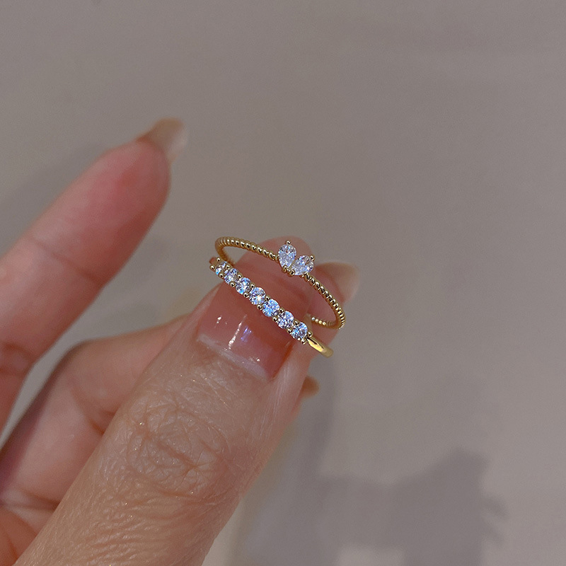 Gold Color Heart Zircon Rings Set For Women Girls Adjustable Minimalism Luxury Twist Ring Fashion 2023 New Jewelry Trendy Gifts