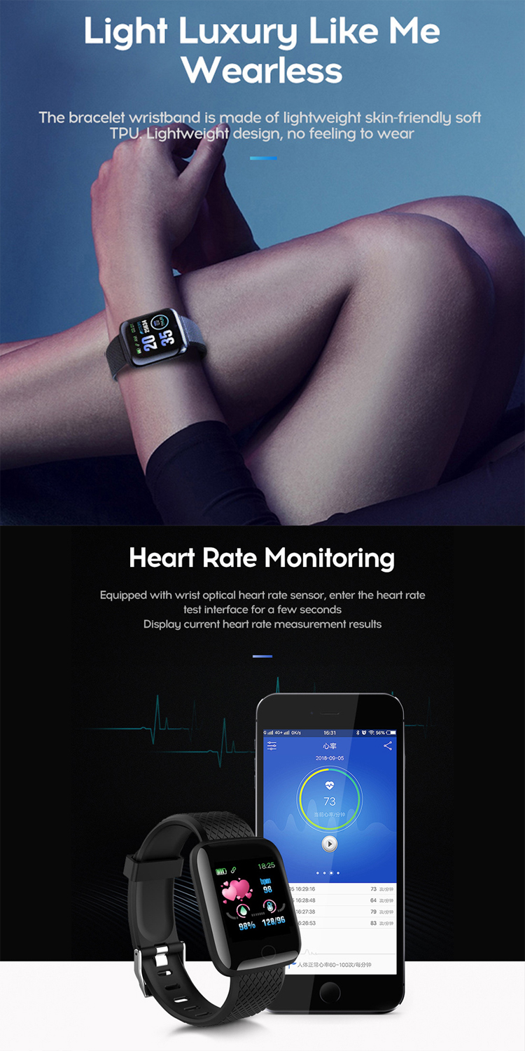 116 PLUS Sport Fitness Pedometer Color Screen Smart Bracelet Wristband Walk Step Counters Smart Band Men Women D13 Sport Watches