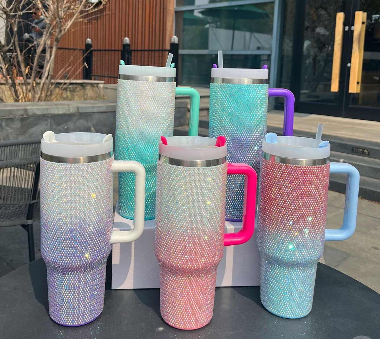 Super shiny large capacity crystal cup with straw 40 oz