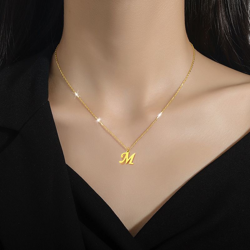 Women Full Solid Titanium Steel Cursive Letter M Pendant Clavicle Chain Furnace Real Gold & Silver Two Tone Minimalist INS Dainty Necklace Waterproof Anti-Fade Hypoallergenic Thin Link Chain Fashion Neck Jewelry Daily Dating Party Banquet Ladies Gift Accessories
