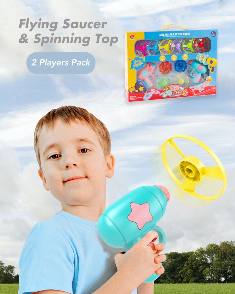Toys for Kids, Flying Saucers, Frisbees, Spinning Tops, Deluxe Pack, UFO, Gift for Boys, Girls, with Sparkling Lights, 12 in 1, Large Package for 2 Players