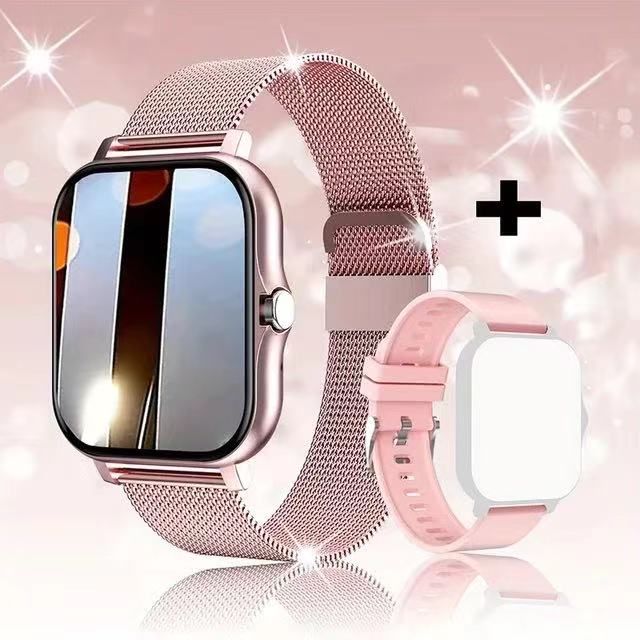 For Xiaomi Samsung Huawei Android Phone Color Screen Full Touch Custom Dial Smart Watch Women Bluetooth Call SmartWatch Men NewPink mesh