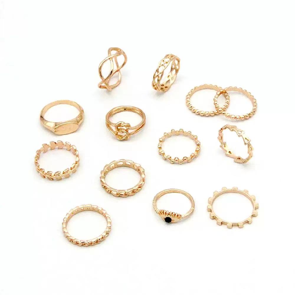 Women's Luxurious Jewelry Ring Set-13 Pieces Gold