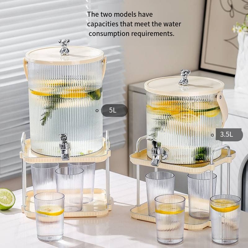 New Light Luxury Cold Water Pitcher With Faucet Japanese Style Large Size Fruit Tea Beverage Dispenser Household Picnic Drink Bucket Set