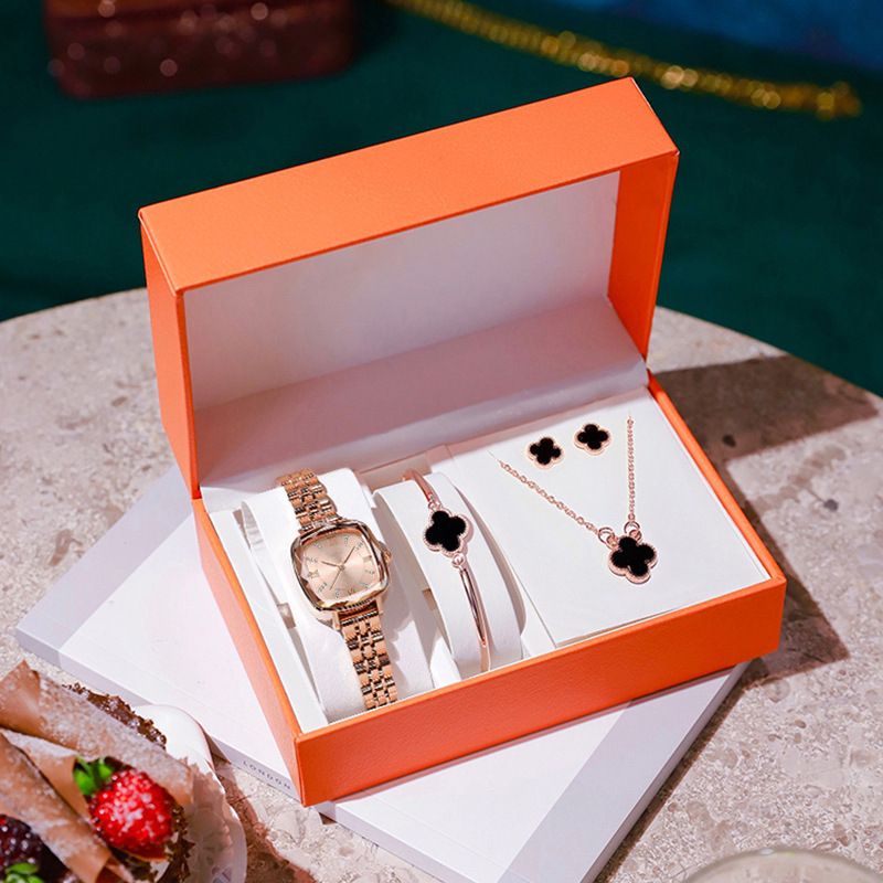 4pieces Set Ladies Wrist Watch + Bracelets+ Necklace+Earrings