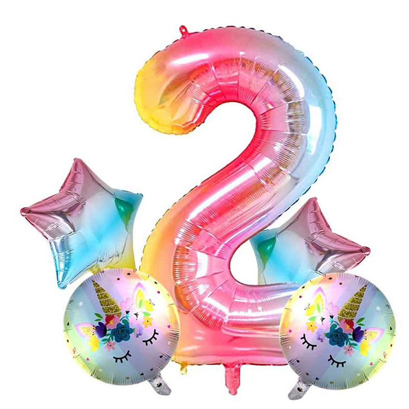 5 PCS 40 Inch Birthday Unicorn Foil Balloon Party Decorations Supplies Helium Mylar Digital Balloons Set