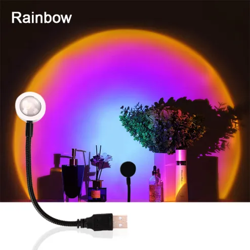 Usb Rainbow Sunset Projection Lamp Led Atmosphere Night Light Home