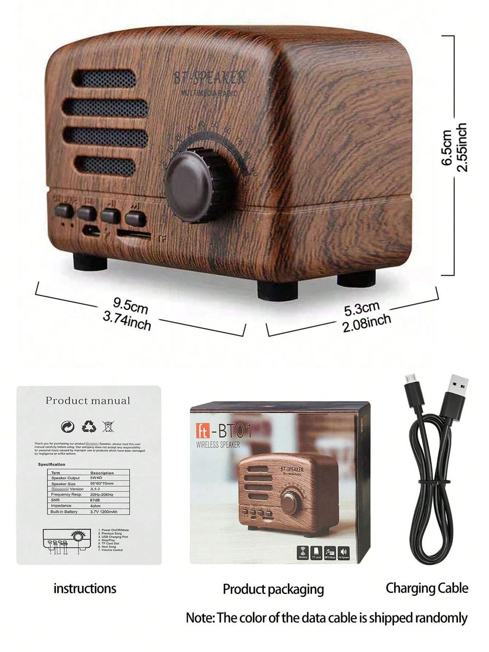 24W Mini Retro Audio, Sleep Aid and Wake-up Light, White Noise Sleep Aid Speaker, 6 Natural Sounds, Wireless Bluetooth Speaker, Night Light, Alarm Clock, for Home Office