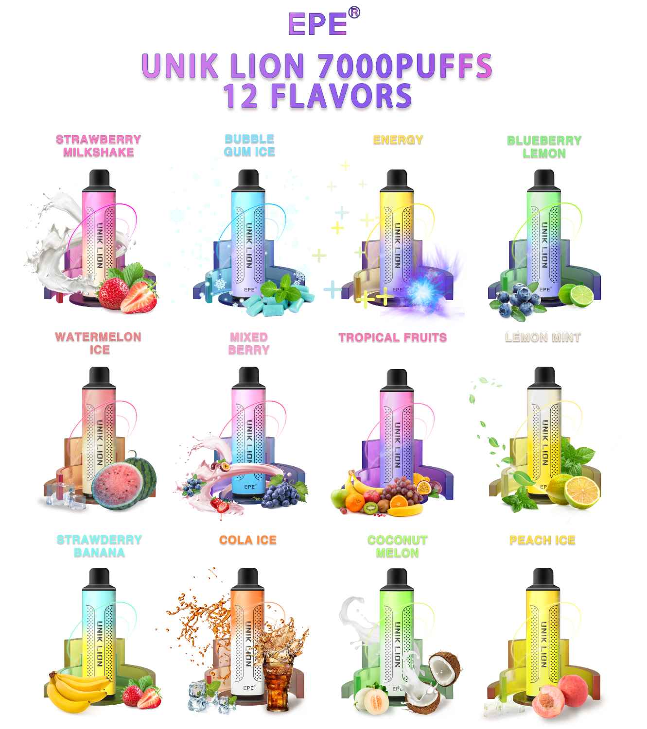 E-cigarette supplier Price Original EPE Unik Lion 7000puffs Disposable Vape Pen EPE Unik Ultra Electronic Cigarette Type C  in Stock! ! ! EPE Unik Vape 1200 5000 5500 6000 Rechargeable Pen Hookah 5500 Puffs Pod Device Disposable Vapes 5500puffs EPE Unik Ultra Disposable Vape 550mAh EPE Unik Ultra Rechargeable with Type C 
2%&5% EPE Unik Ultra Disposable Vape  EPE Unik Ultra Disposable Vape 5500 Puffs is an ultra-compact easy-to-carry disposable device with pre-filled salt  nicotine e-liquid. Sufficient liq volume is at the leading level of disposable pre-installed pods equipment,  no need to worry about running out immediately,  long use period.Sufficient power to provide a long time. uses a built-in 550mAh battery. It will simplify operation and  extend battery life.Sufficient battery power to provide a long time vape.