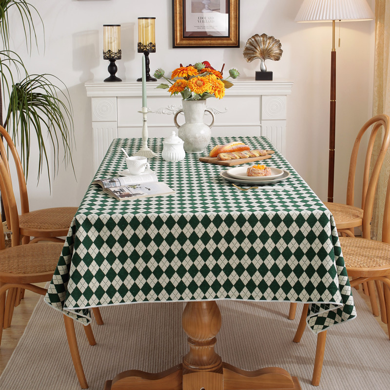 0923 Plaid Table Cloth Thicken Rectangle Diamond Lattice Tablecloth Coffee Table TV Long Desk Cover Dining Room Decor
