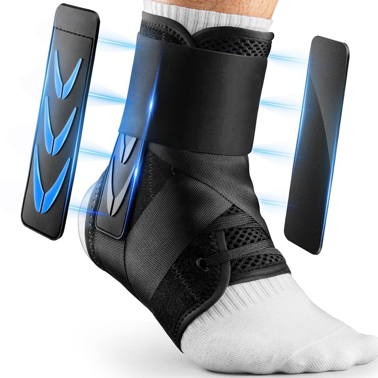 Adjustable Compression Ankle Brace, Breathable Sports Support with Stabilizer Splints for Basketball, Fitness & Injury Recovery, Sizes XS-XL
