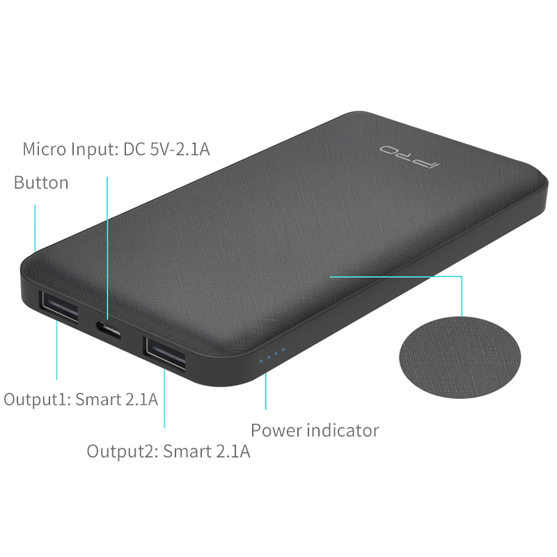 IPRO PB10 Power Bank 10000mAh with 1 Micro 2 USB Interface External Charging For Smart Mobile Phone Laptops Iphone Samsung Xiaomi Infinix Battery Charger Outside