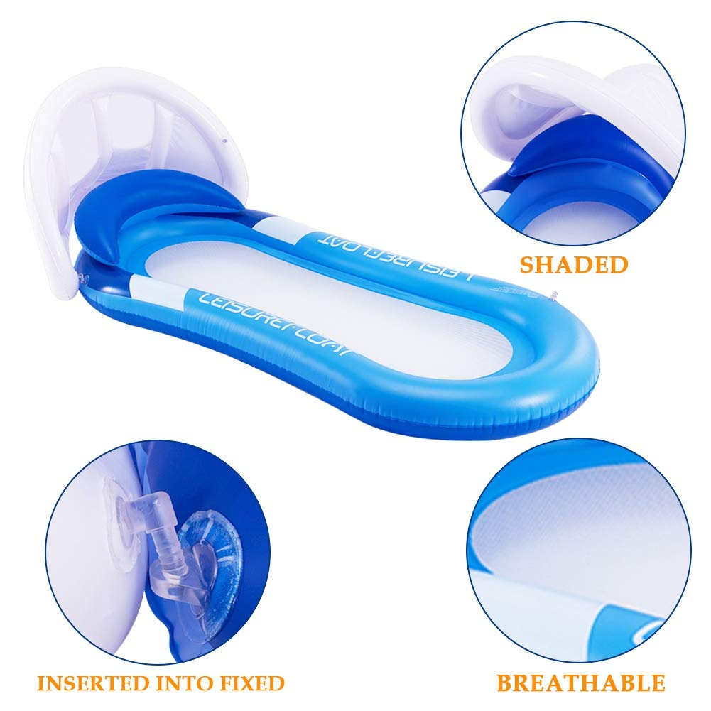 KJ6026 Pool Float with Canopy, Adult Inflatable Pool Float Raft with Shade Water Lounge