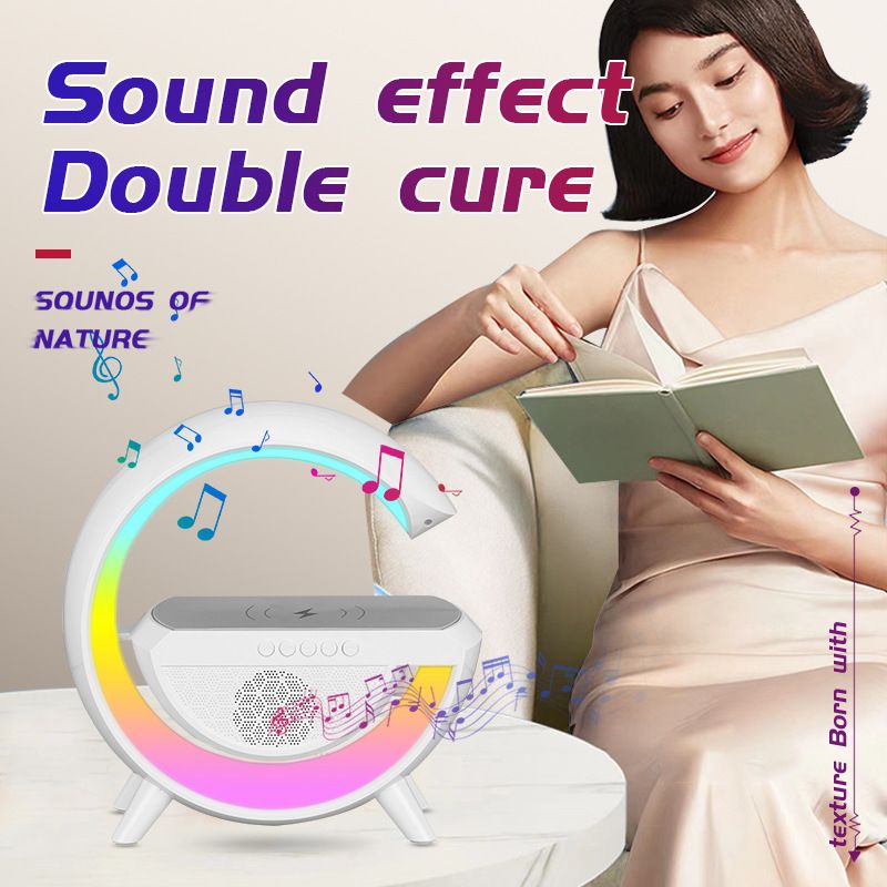 A106 LED Ambient Lighting Night Light for Bedroom Rechargeable Bluetooth Speakers Table Lamp for Living Room Decor Battery Operated Dorm Bedside Lamps with 10W Wireless Charging Child Gift