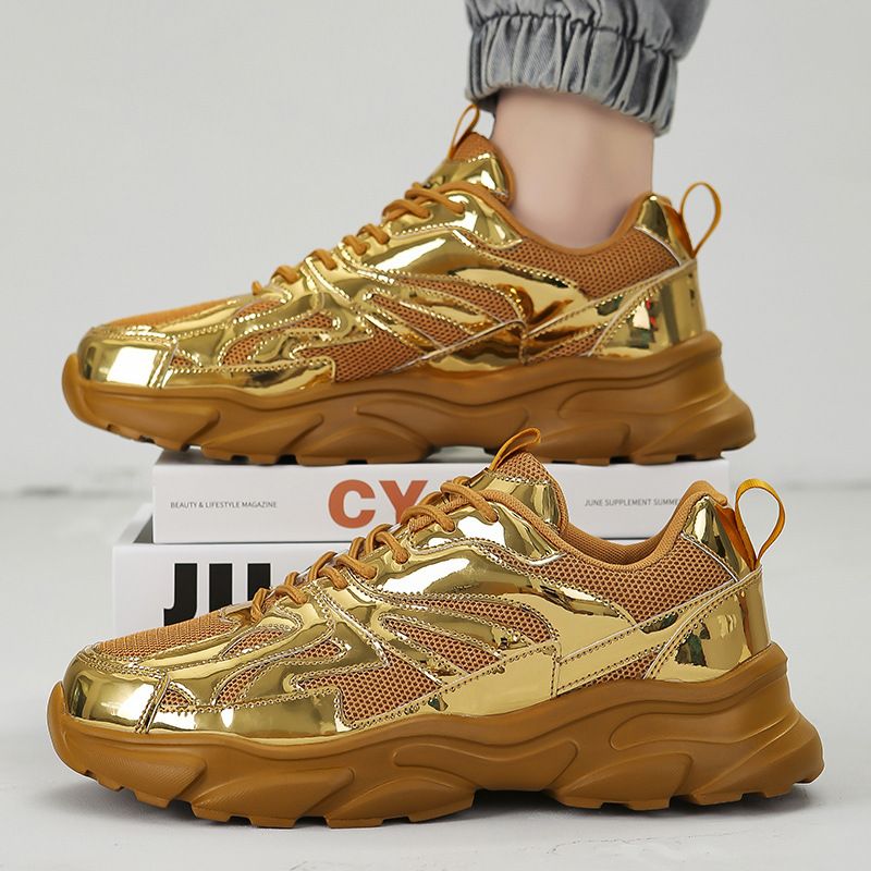 Men's Big & Tall Glossy Dad Shoes 2025 A/W Platform Sneakers Breathable Non-Slip Casual Shoes Thick Sole Fashion Athletic Wear