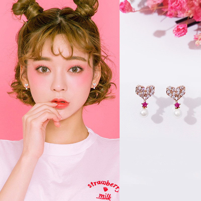 M159 Women's Simple Love Heart Set Pearl Earrings Jewelry Gift