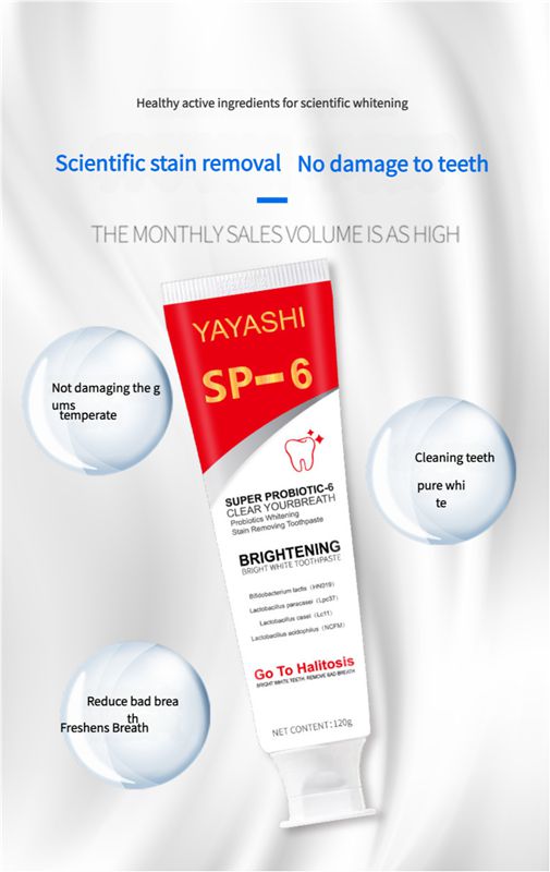 SP-6 Probiotics Whitening and Staining Toothpaste Freshens Breath and Improves Yellow Teeth 120g