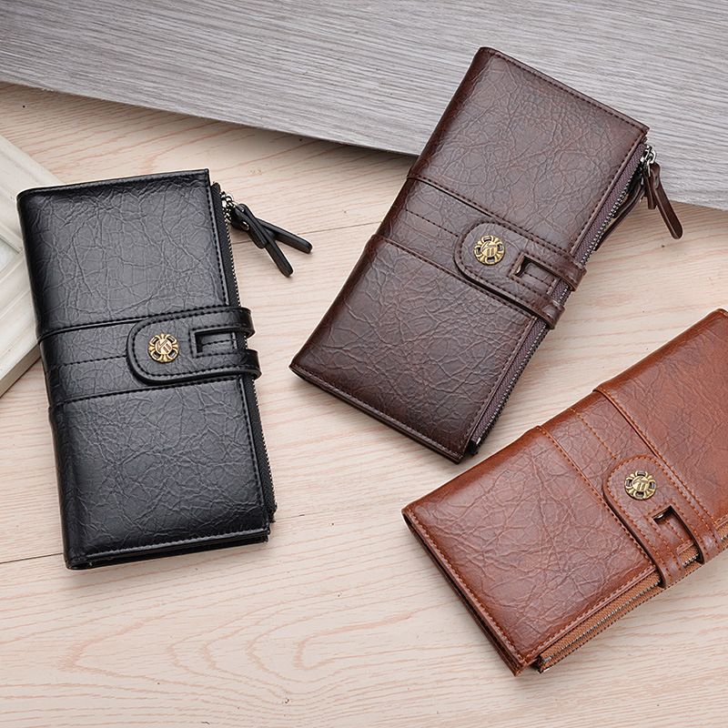 JC226 Men's New Retro Long Buckle Wallet Solid Color Wallet