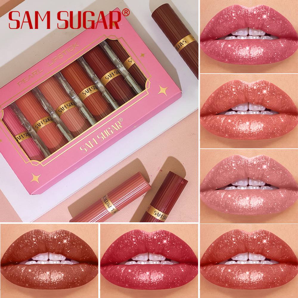 6 Pcs Shimmer Pearl Lipstick Set, Long Lasting Glitter Metallic Lipstick, Highly Pigmented Moisturizing Lip Stick Kit for Daily Makeup, Party, Wedding & Festival